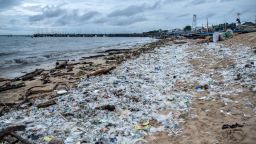 Kedonganan Beach is seen polluted by wood and plastic trash on January 23, 2021 in kedonganan, Bali, Indonesia.