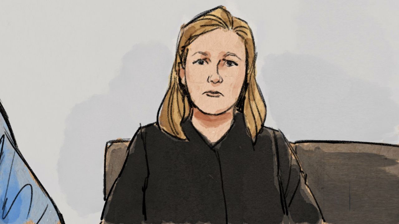 A court sketch shows former police officer Kim Potter during a pre-trial court hearing held over Zoom on Monday.