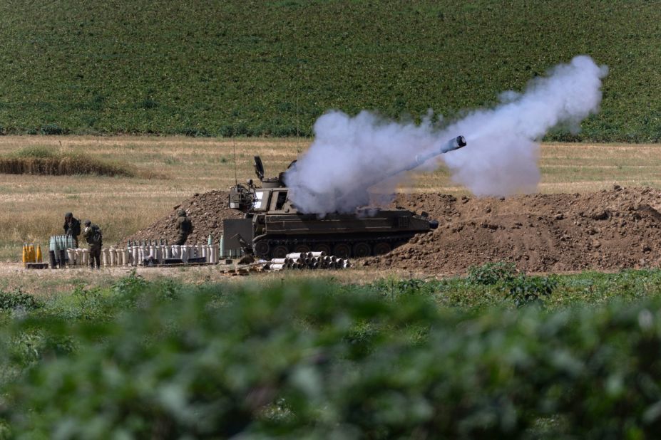 An Israeli artillery unit fires toward Gaza on May 18.