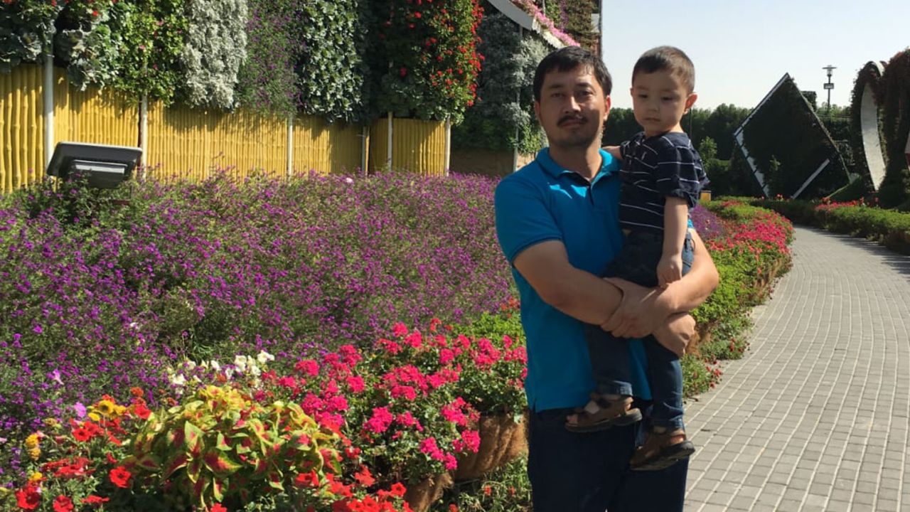 Amannisa Abdullah's husband Ahmad Talip and their son, Musa, in Dubai.