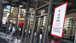 A customer enters a Macy's store in the Union Square shopping district on April 15, 2021 in San Francisco, California. According to a report by the U.S. Commerce Department, retail sales surged 9.8 percent in March as Americans started to spend $1,400 government stimulus checks. (Photo by Justin Sullivan/Getty Images)