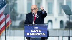 US President Donald Trump's personal lawyer Rudy Giuliani speaks to supporters from The Ellipse near the White House on January 6, 2021, in Washington, DC. - Thousands of Trump supporters, fueled by his spurious claims of voter fraud, are flooding the nation's capital protesting the expected certification of Joe Biden's White House victory by the US Congress. (Photo by Brendan Smialowski / AFP) (Photo by BRENDAN SMIALOWSKI/AFP via Getty Images)