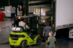 Maricopa County ballots from the 2020 general election are boxed up and moved offsite from the floor of the Veterans Memorial Coliseum where they were being examined and recounted by contractors hired by the Arizona senate in Phoenix on May 14, 2021. The Arizona senate was forced to pause their recount of the ballots as various high school graduations were slated to begin inside the coliseum.