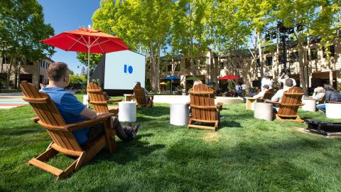 Google staffers watching the live keynote from the campus in Mountain View while wearing masks and sitting socially-distanced on May 18, 2021.