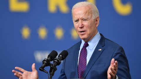 US President Joe Biden delivers remarks at the Ford Rouge Electric Vehicle Center in Dearborn, Michigan, on Tuesday, May 18, 2021.