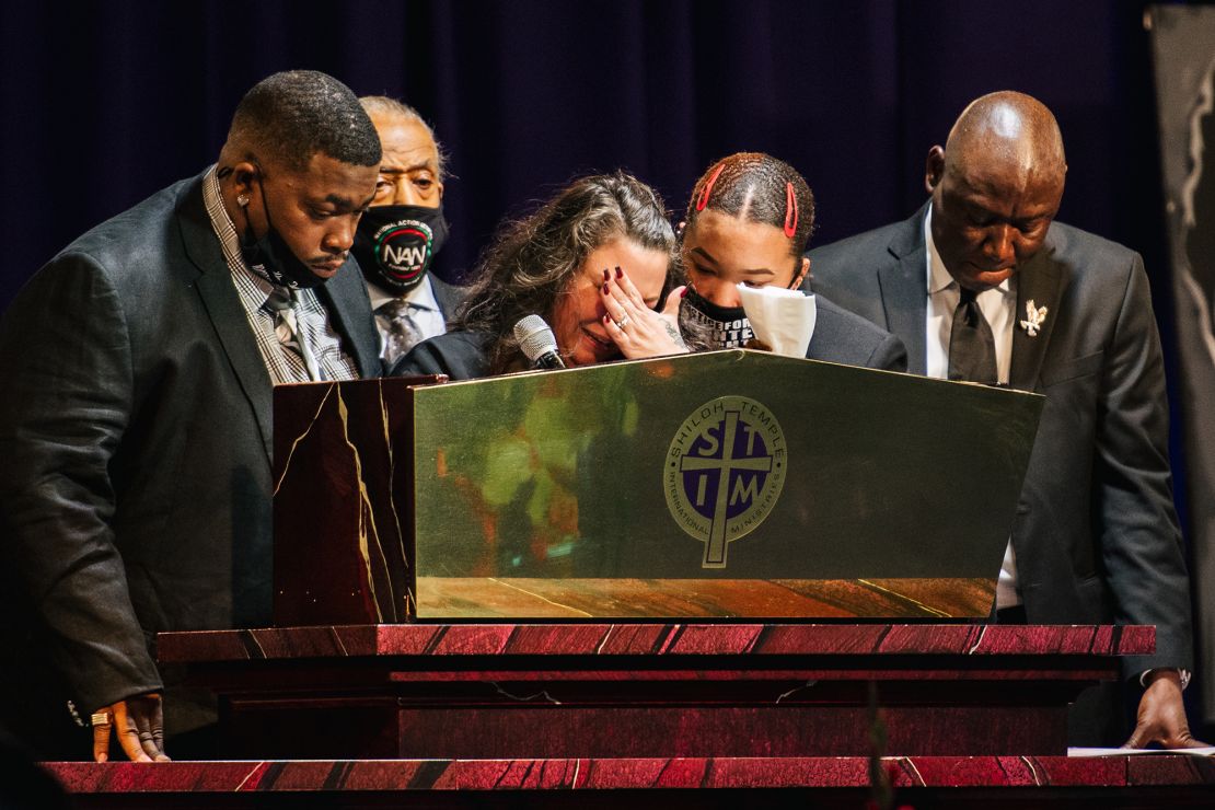 The family of Daunte Wright, the Rev. Al Sharpton and Crump give remarks during Daunte Wright's funeral at the Shiloh Temple International Ministries church in Minneapolis on April 22, 2021.