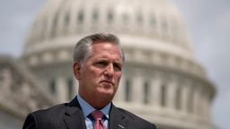 WASHINGTON, DC - MAY 27: House Minority Leader Rep. Kevin McCarthy (R-CA) attends a news conference outside the U.S. Capitol, May 27, 2020 in Washington, DC. Calling it unconstitutional, Republican leaders have filed a lawsuit against House Speaker Nancy Pelosi and congressional officials in an effort to block the House of Representatives from using a proxy voting system to allow for remote voting during the coronavirus pandemic. (Photo by Drew Angerer/Getty Images)