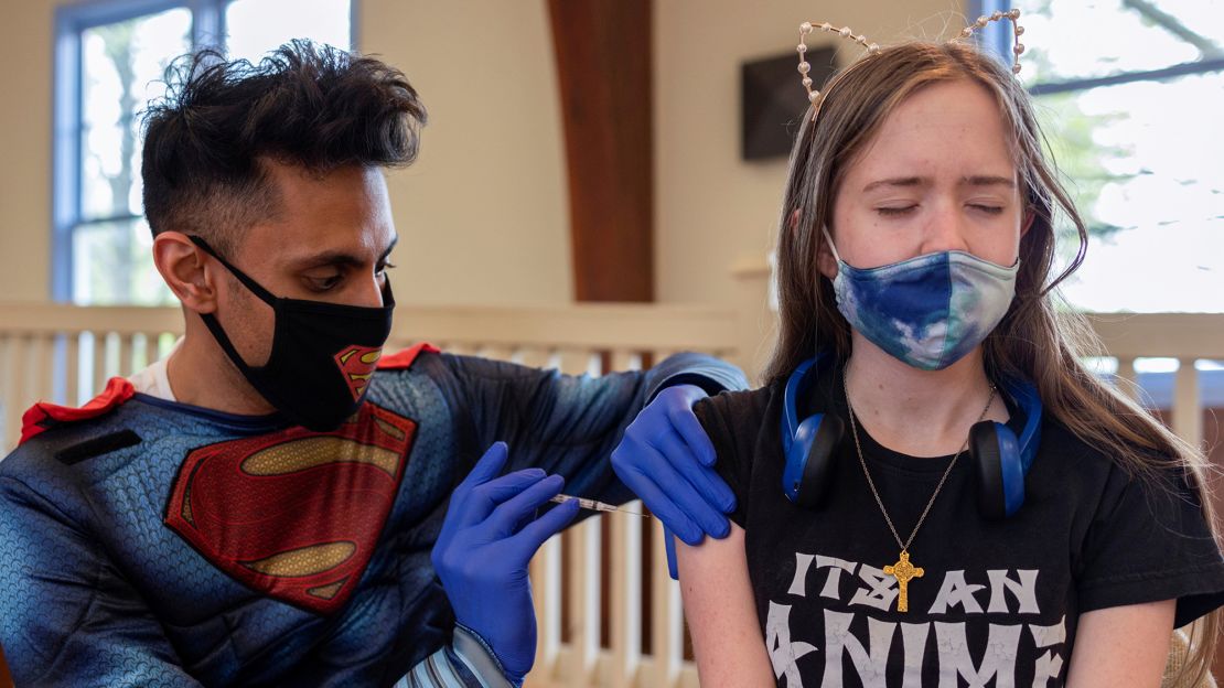 A 16-year-old receives a Covid-19 vaccine at Variety-the Children's Charity of the Delaware Valley during a vaccine clinic in Pennsylvania on April 29, 2021.