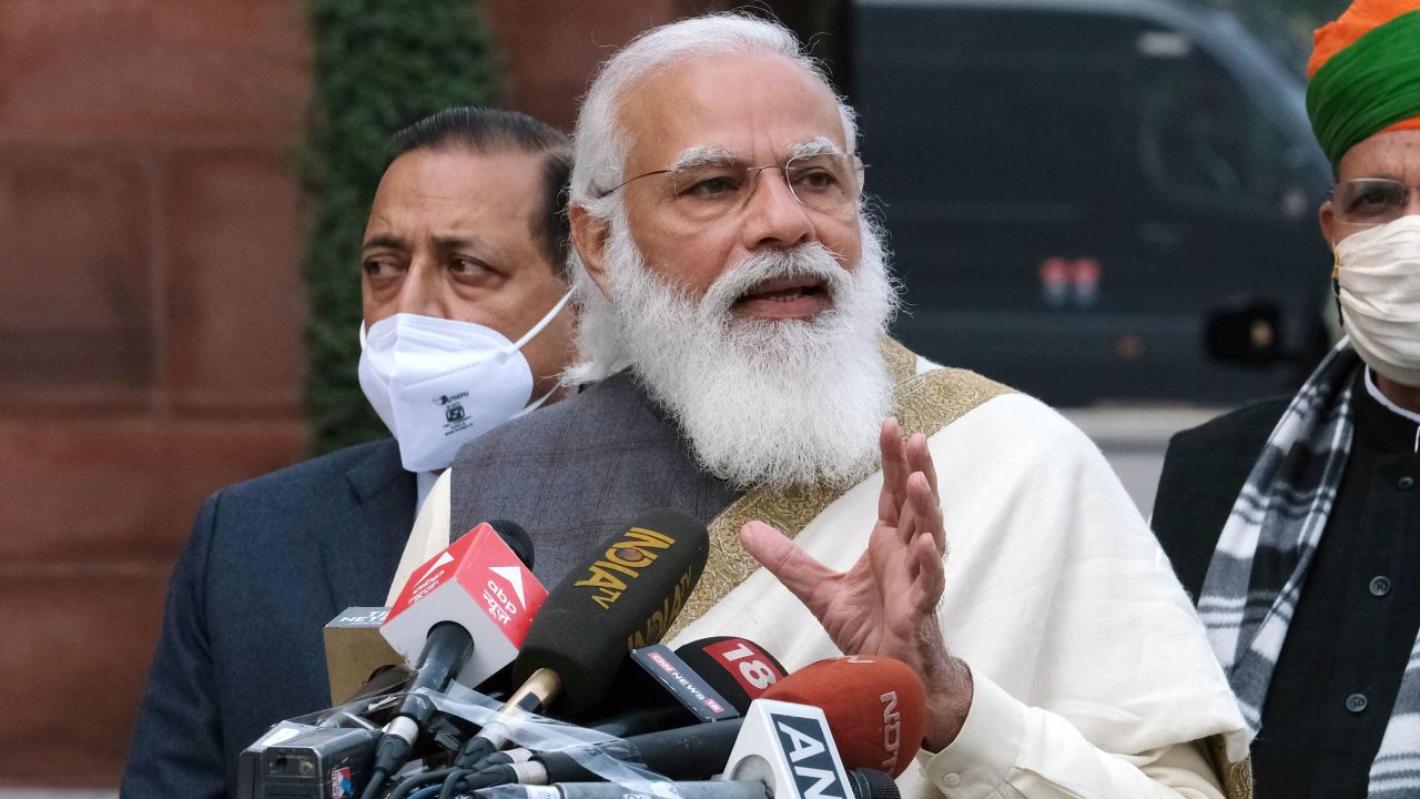 Narendra Modi, India's prime minister, during a news conference at Parliament House on the opening day of the Budget Session in New Delhi, India, on January 29.