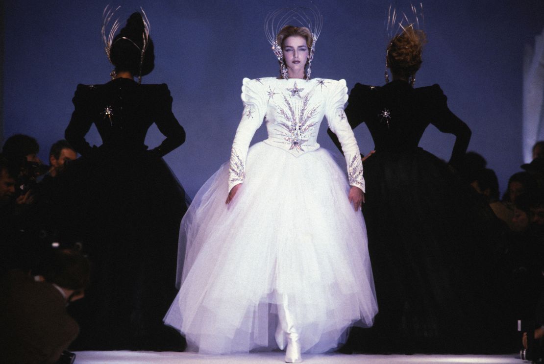 Thierry Mugler took a more ethereal approach to cosmic style and made feminine gowns fit for a space princess.