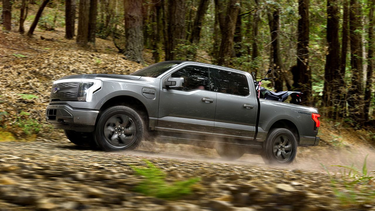 The Ford F-150 Lightning will have four-wheel-drive through its two electric motors.