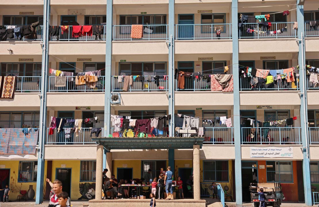 Displace Palestinian families seek refuge in a school run by the UNRWA in Gaza City on May 18.