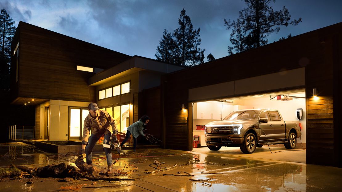 The Ford F-150 Lightning's batteries could power a home in an emergeny, according to Ford.