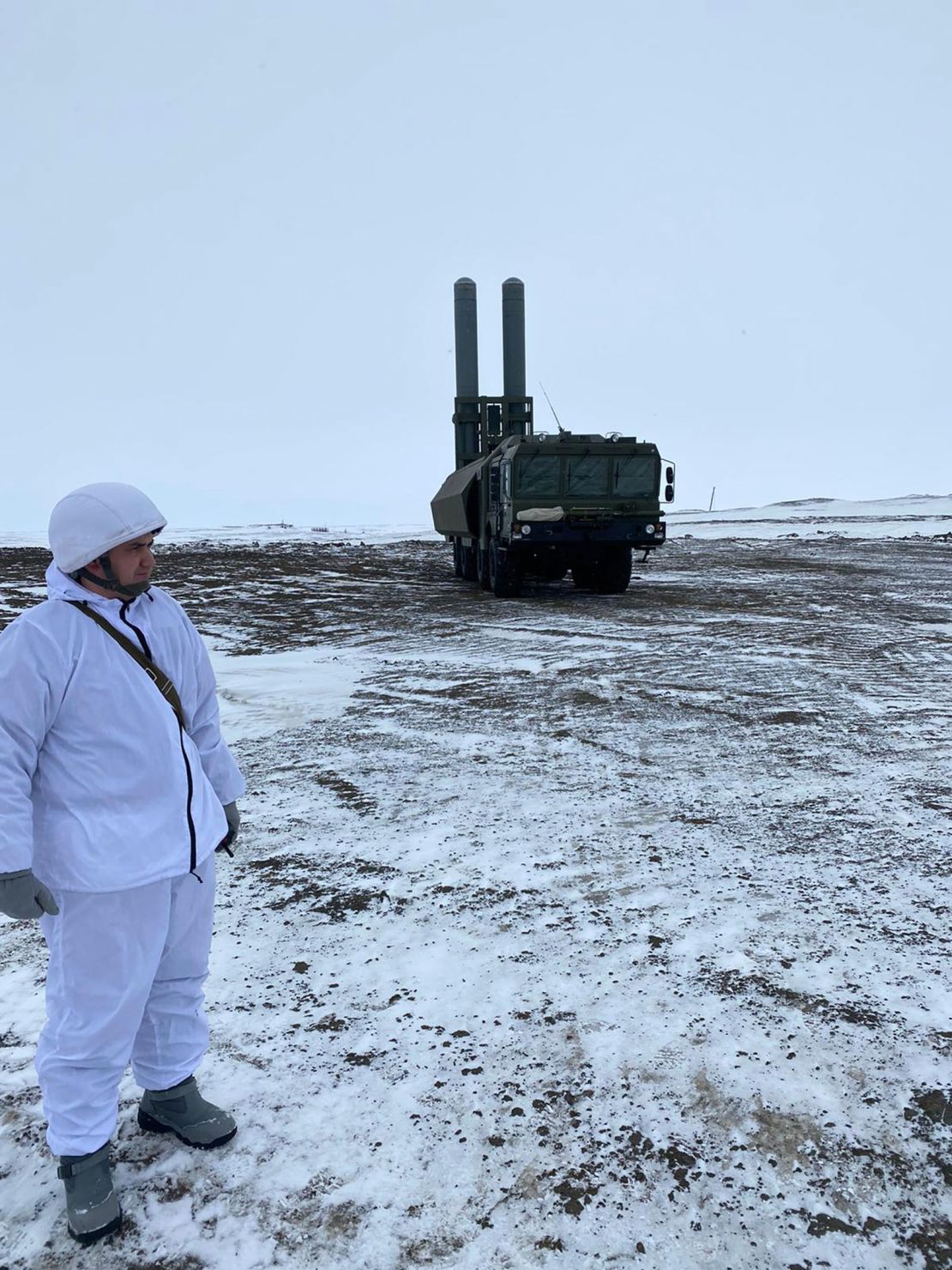 The Russian army paraded to journalists its Bastion coastal defense missile system it has placed on Franz Josef Land, which it says can hit ships or land targets more than 200 miles offshore. 