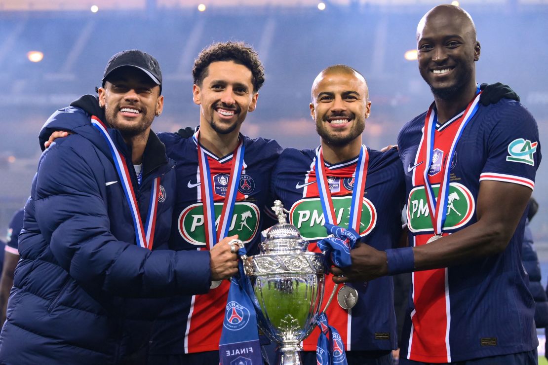PSG celebrate the Coupe de France win.