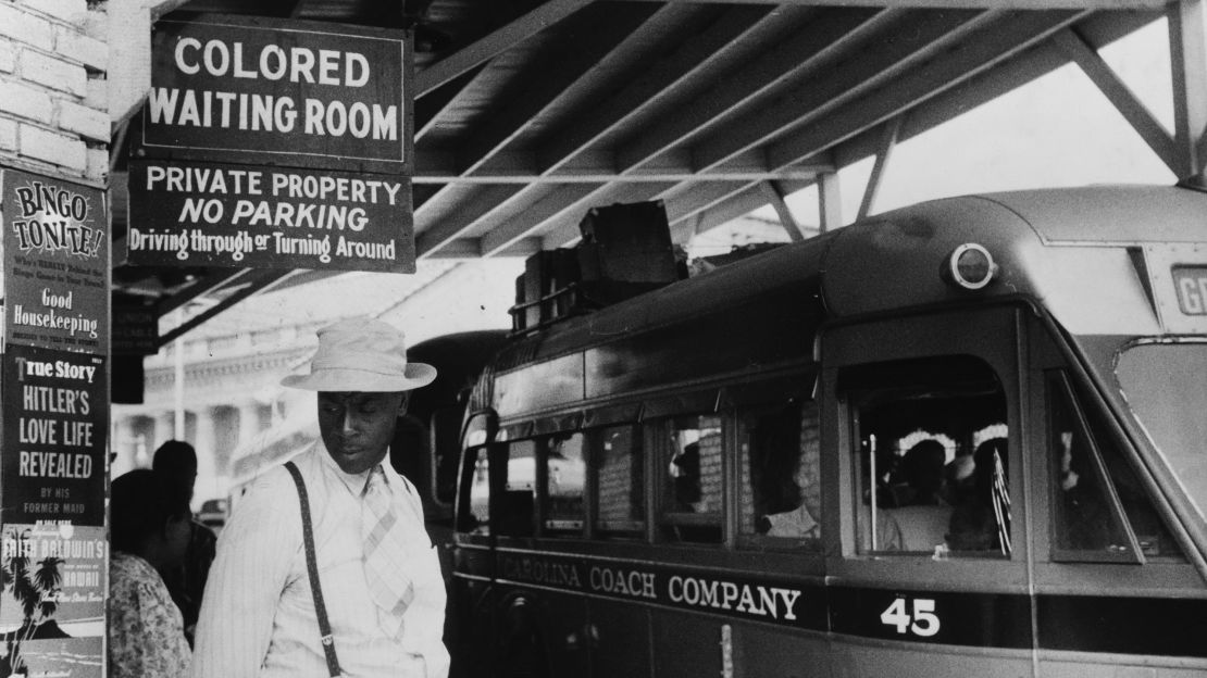 Black passengers wait on a bus in 1940 in Durham, North Carolina.