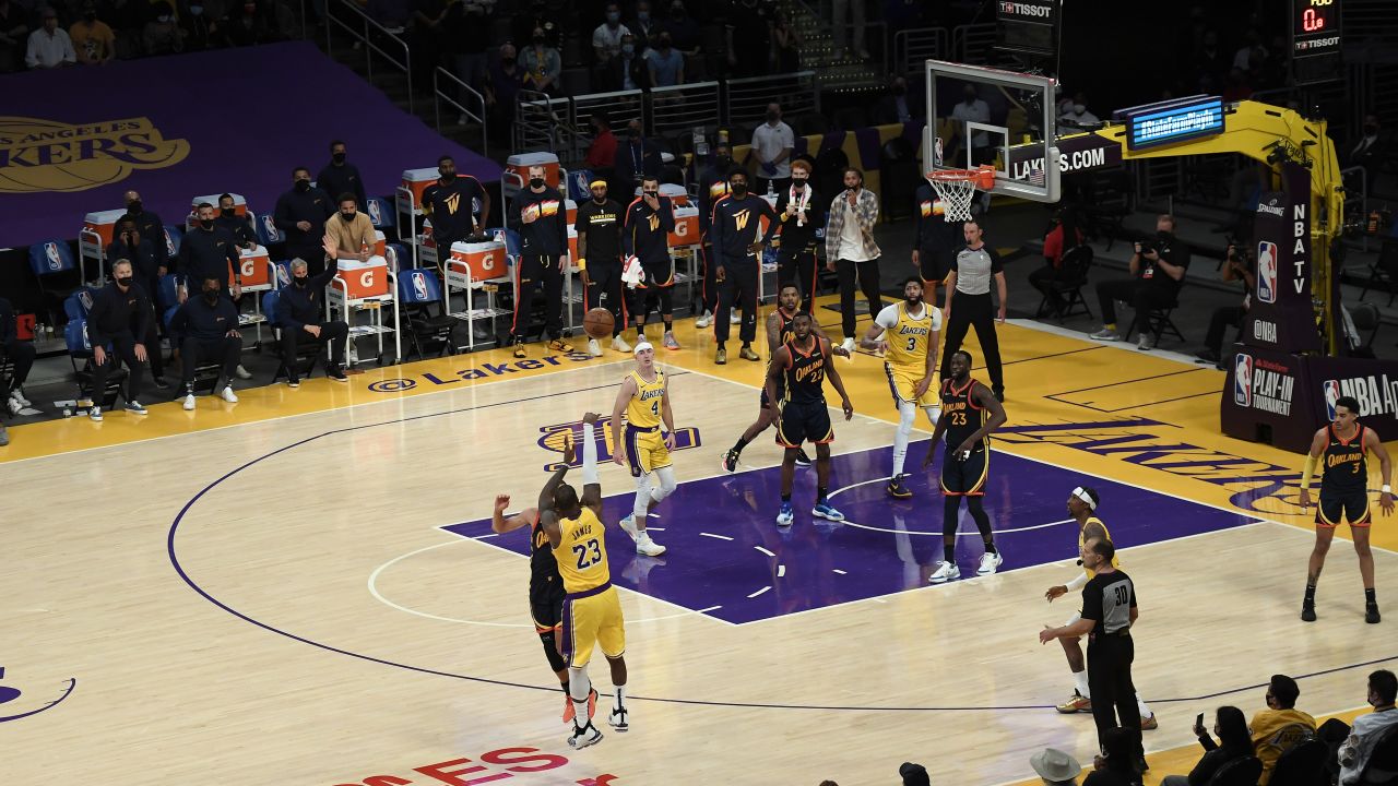 LeBron James scores his game-winning shot at Staples Center.