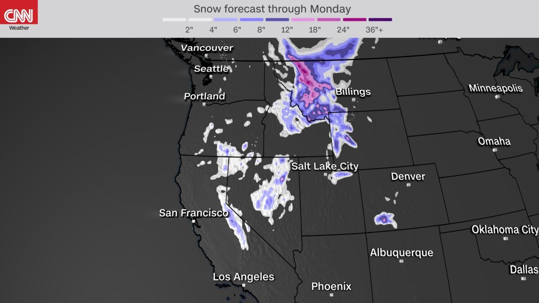 Snowfall accumulation forecast through Monday