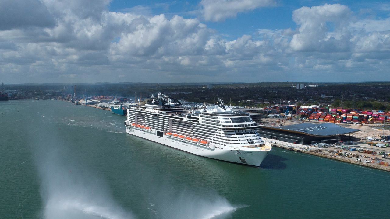 The MSC Virtuosa arriving into Southampton ahead of its May 20 voyage.