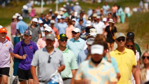 Fans walk during a practice round prior to the 2021 PGA Championship.