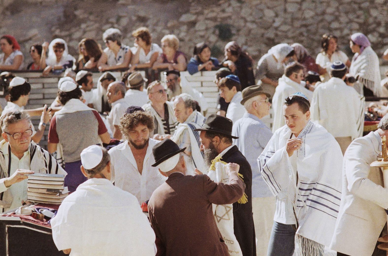 Dylan attends a bar mitzvah for one of his sons at the Western Wall in Jerusalem in 1983.