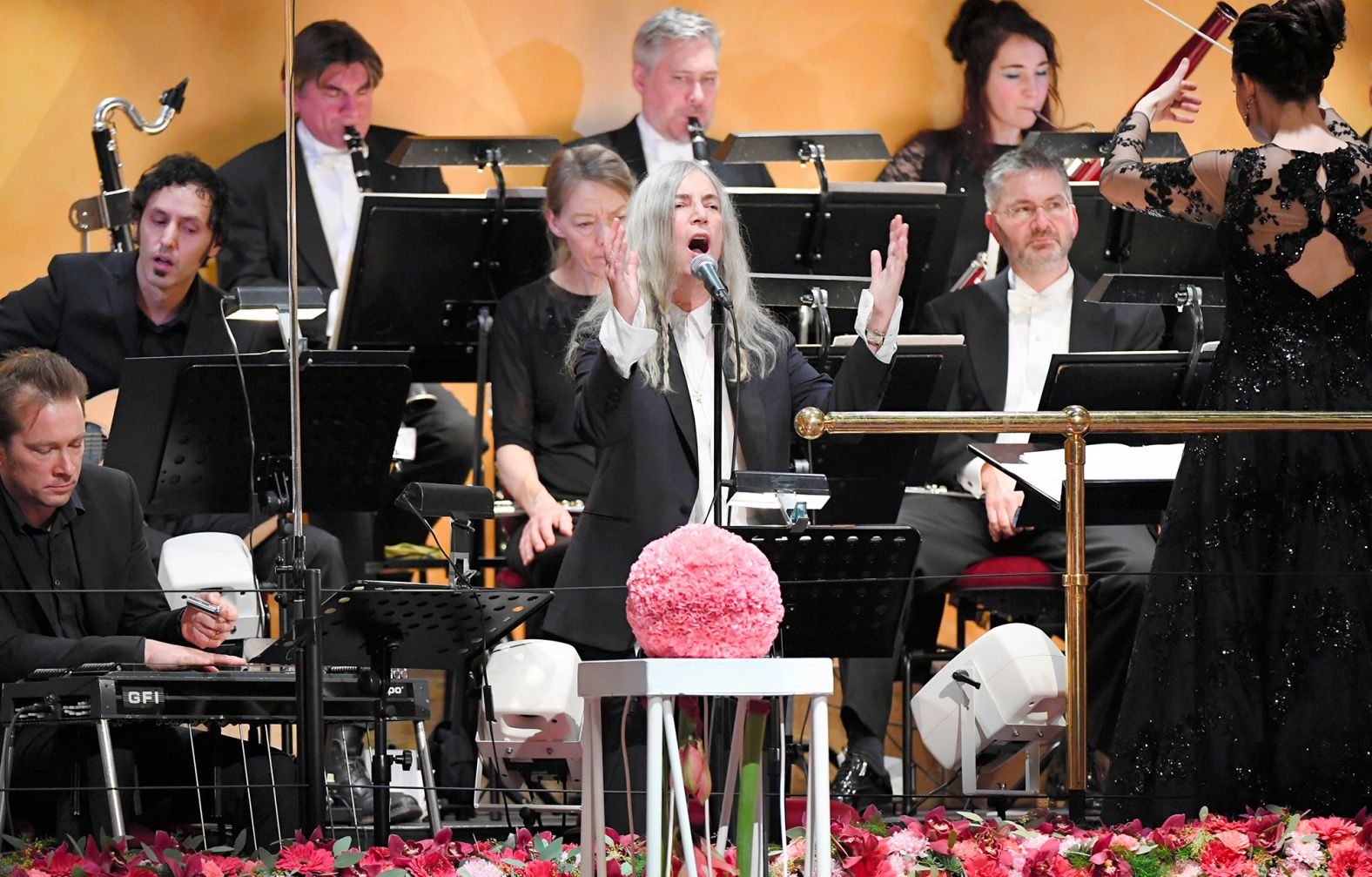 Patti Smith performs on behalf of Dylan during the Nobel Prize Awards Ceremony in 2016. Dylan wasn't able to attend because of pre-existing commitments. <a href="https://www.cnn.com/2017/04/01/entertainment/bob-dylan-nobel-prize/index.html" target="_blank">He received his award</a> at a private ceremony five months later.