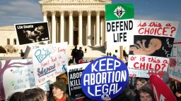 WASHINGTON, DC - JANUARY 24:  Anti-abortion and pro-choice demonstrators argue in front of the Supreme Court during the March for Life January 24, 2011 in Washington, DC. The annual march marks the anniversary of the landmark Roe v. Wade decision by the court that made abortion legal in the United States.  (Photo by Chip Somodevilla/Getty Images)