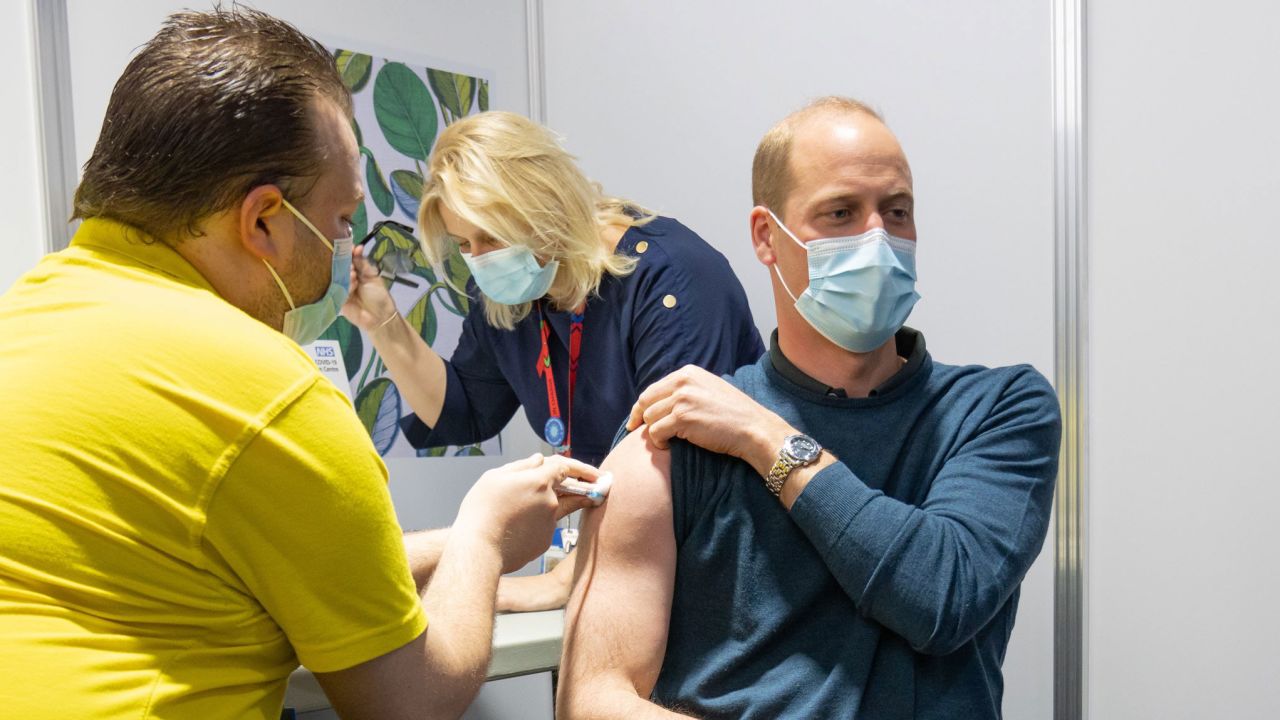 Prince William is pictured getting a Covid-19 vaccine dose in London this week.