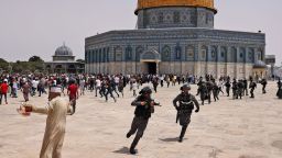 Israeli security forces and Palestinian worshipers clash at the Al Aqsa mosque in Jerusalem on May 21.