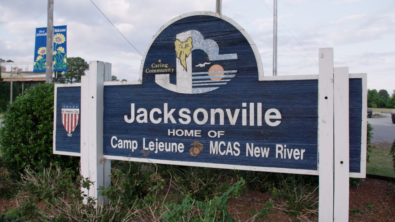 Sign for the city of Jacksonville, located within Onslow County. 