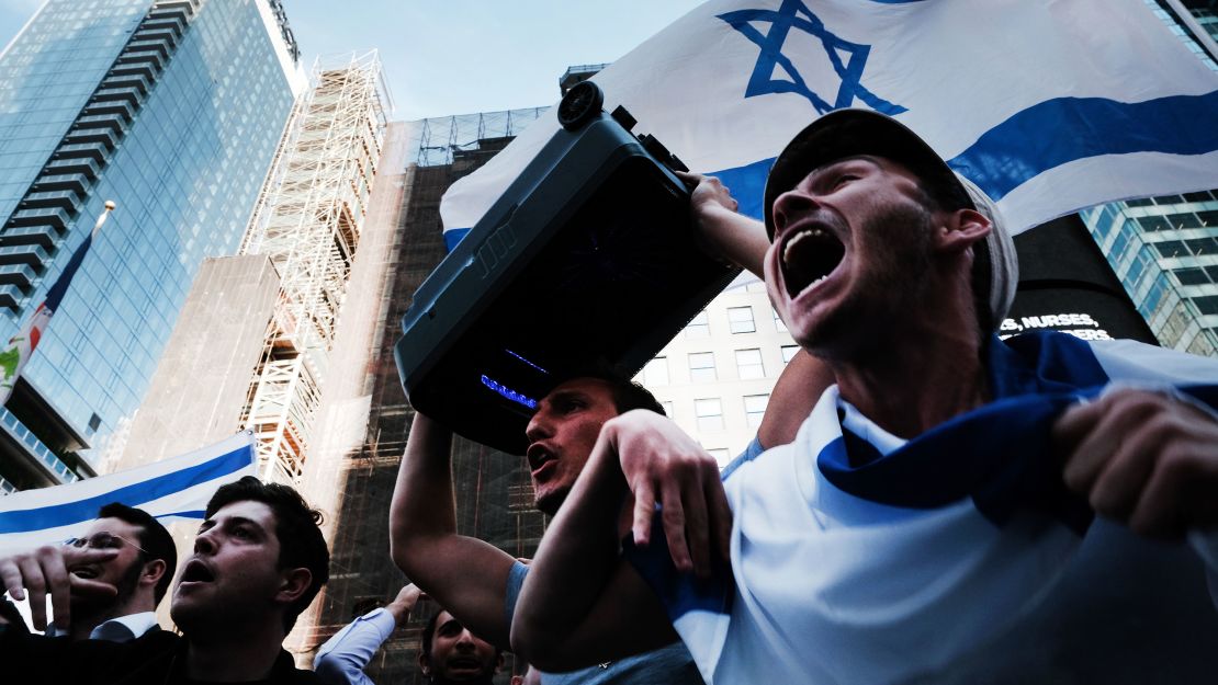 Supporters of Israel gathered at New York's Times Square on Thursday.
