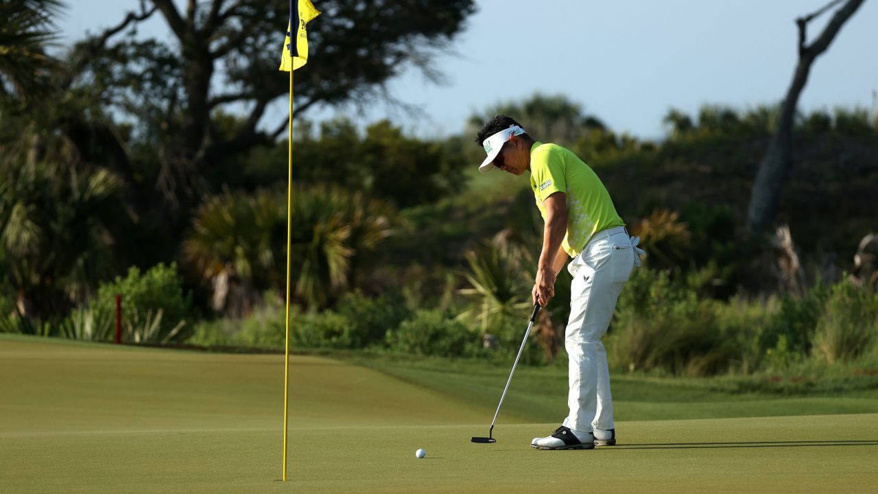 Yang putts on the second green during the second round of the 2021 PGA Championship.