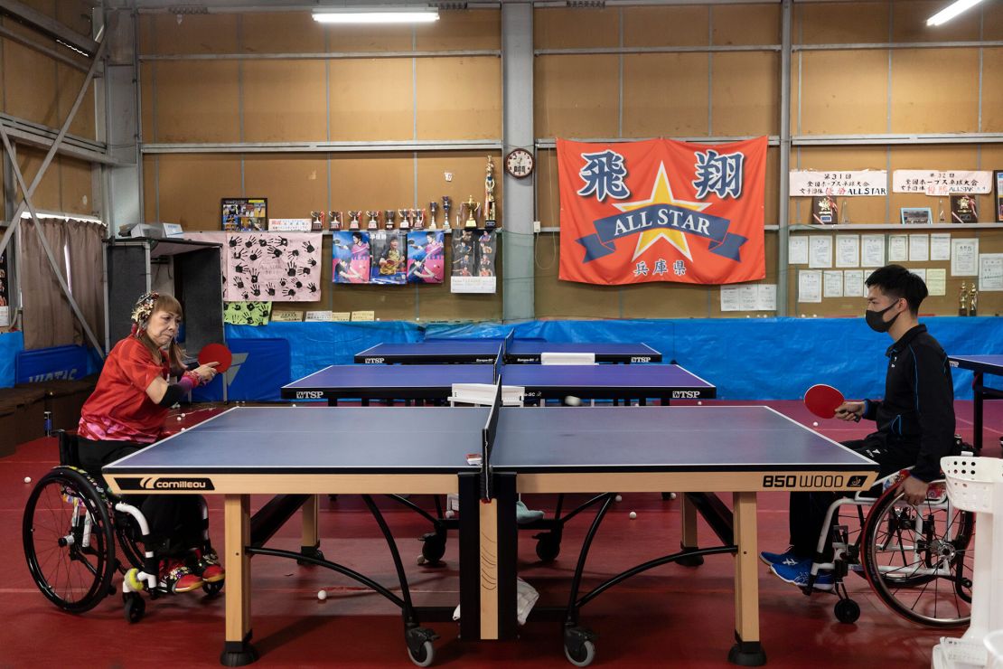Bessho practices with her coach, Shoki Kihara, at the All Star table tennis gym in Hyogo, Japan.