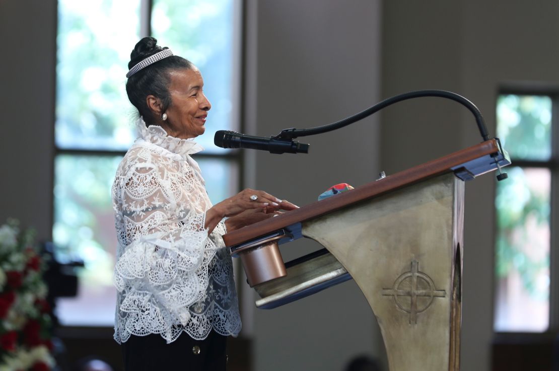 Civil rights leader Xernona Clayton speaks at the funeral of the late Rep. John Lewis at Ebenezer Baptist Church on July 30, 2020 in Atlanta. She is a godmother to Lewis' son, John-Miles Lewis. 