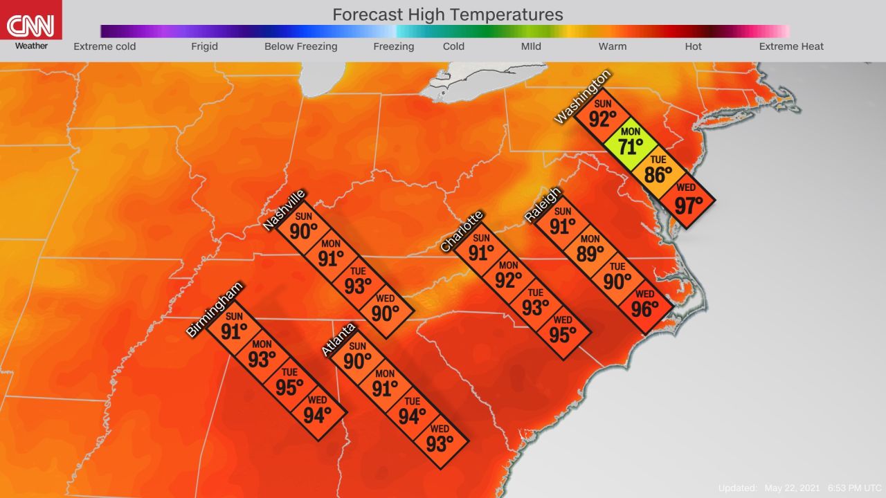 weather 4 day temp map heat wave 052221