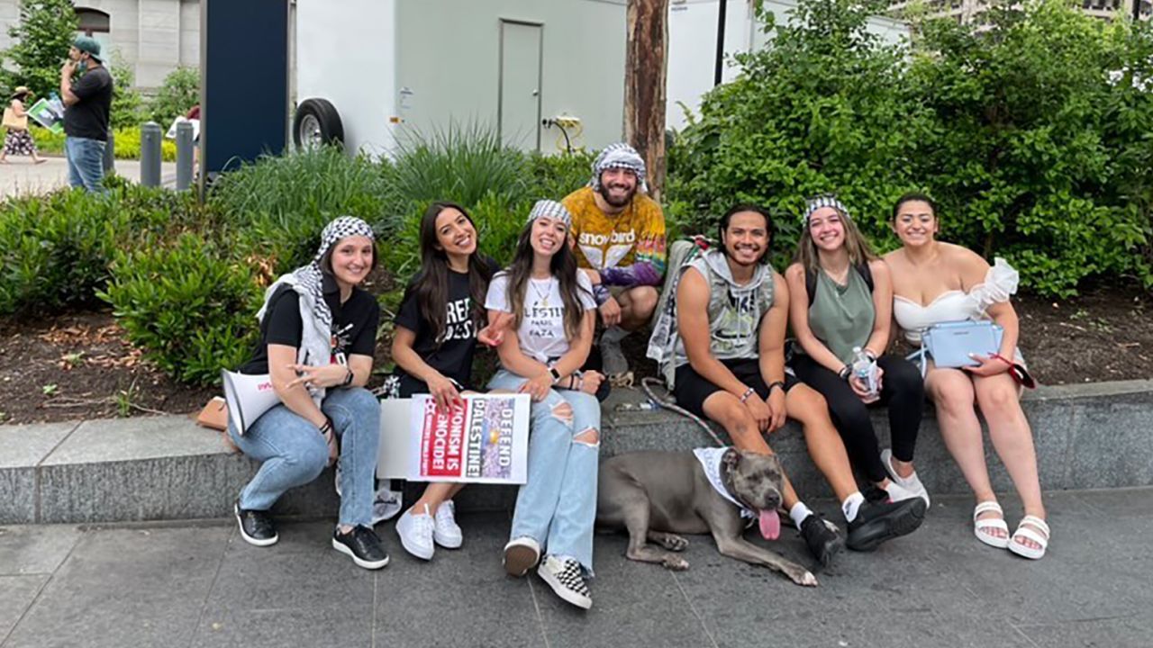 Dana Barqawi, second from left, with family and friends at a pro-Palestinian rally in Philadelphia, Pennsylvania, on Saturday, May 22.