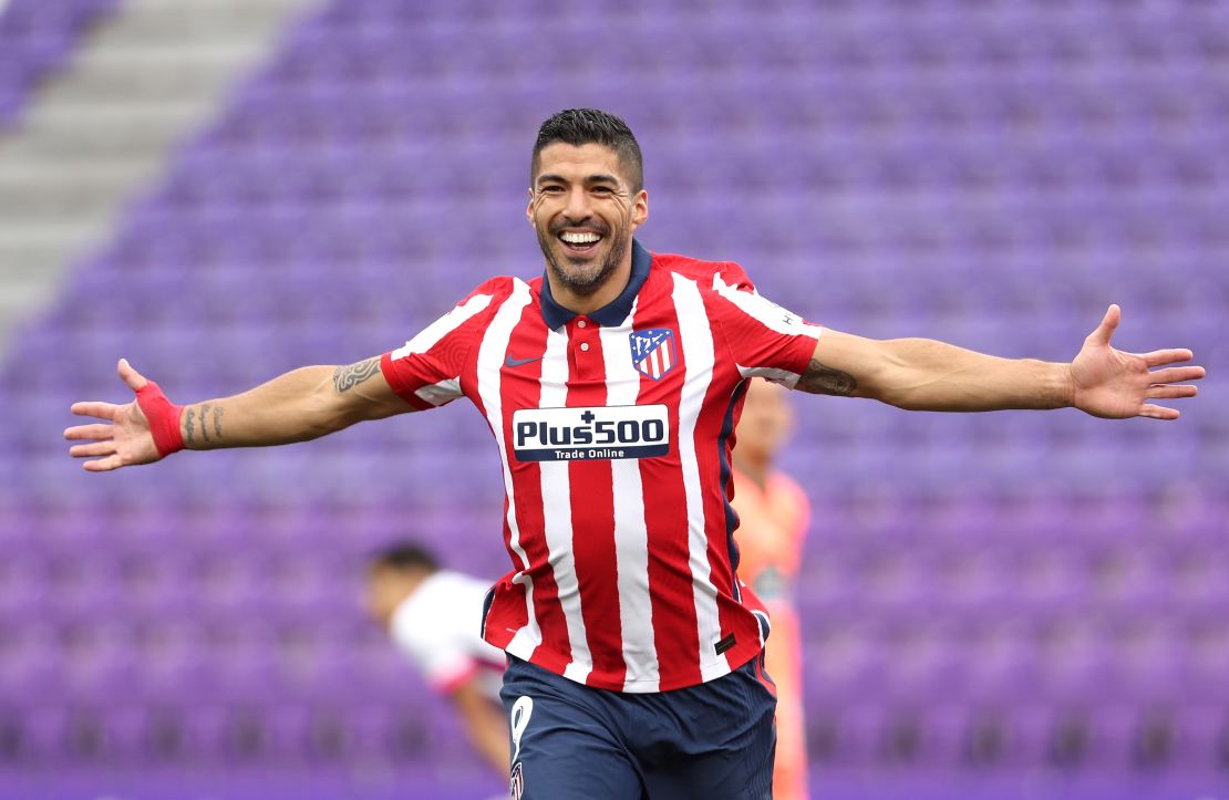 Suarez celebrates after scoring his side's second goal.