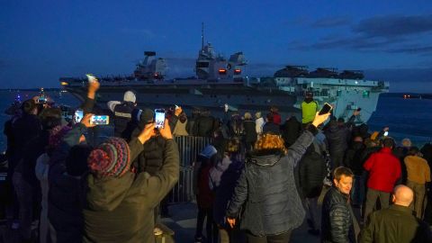 HMS Queen Elizabeth departs Naval Base Portsmouth for its maiden deployment to lead the UK Carrier Strike Group on a 28-week operational deployment travelling over 26,000 nautical miles from the Mediterranean to the Philippine Sea.