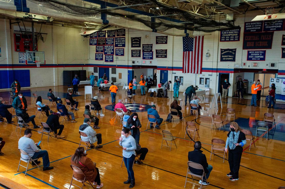 A photo of Covid-19 vaccinations in Central Falls, Rhode Island, on February 13, 2021