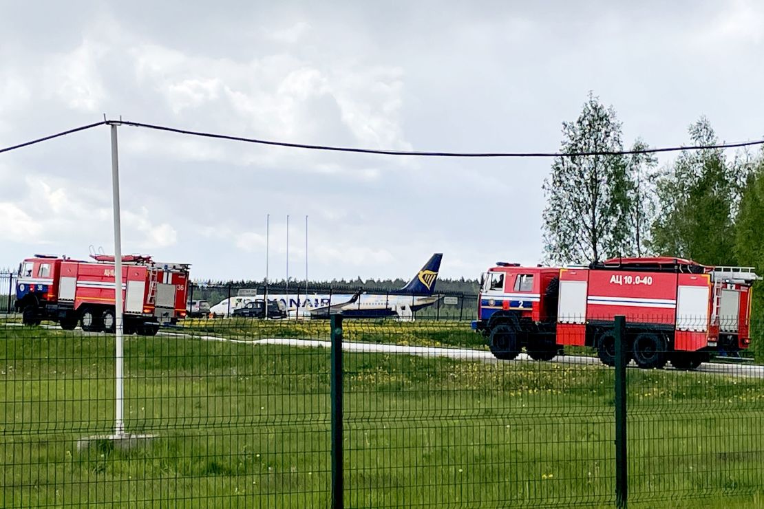 The Ryanair plane parked at Minsk International Airport on May 23.