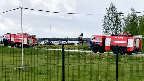 The Ryanair plane parked at Minsk International Airport on May 23.