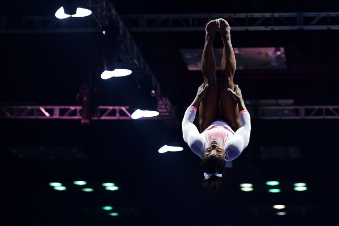 During the GK US Classic in May 2021, Biles became <a href="index.php?page=&url=https%3A%2F%2Fwww.cnn.com%2F2021%2F05%2F23%2Fus%2Fsimone-biles-yurchenko-double-pike-trnd%2Findex.html" target="_blank">the first woman in history to land a Yurchenko double pike vault in competition</a>.