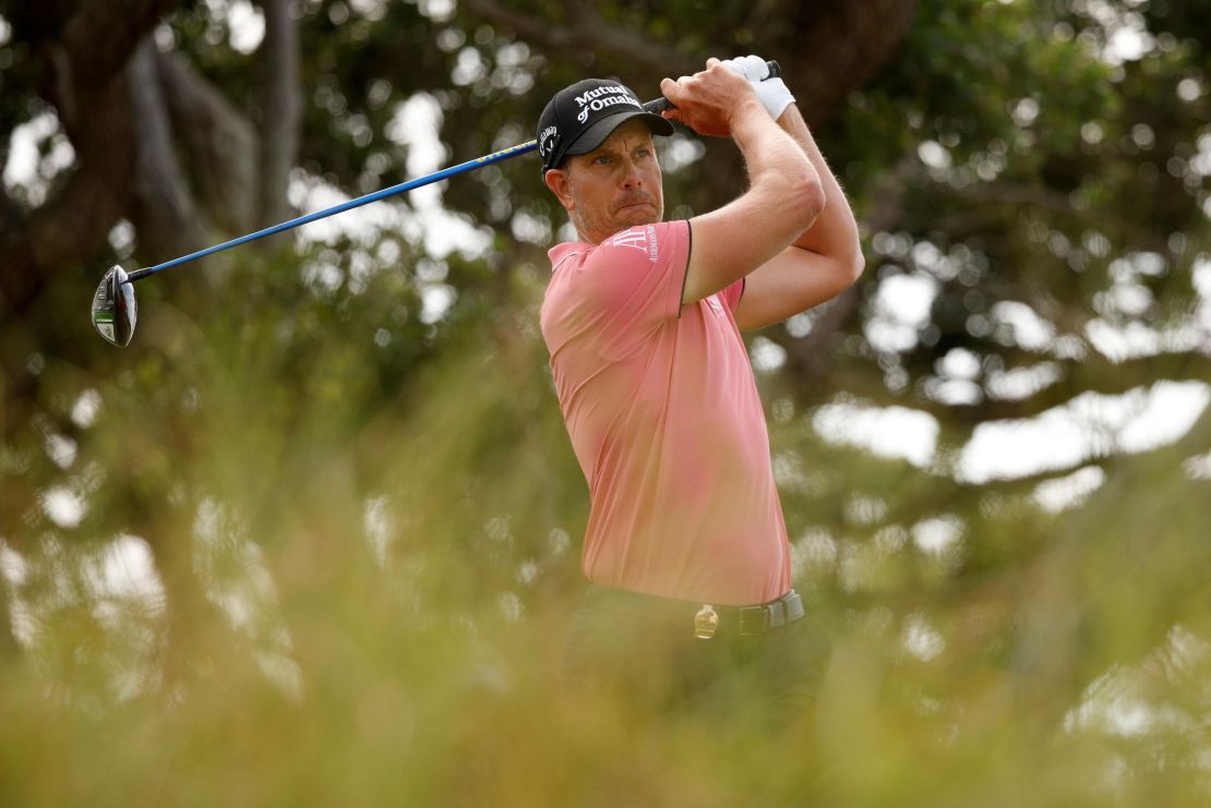 Stenson plays his shot from the seventh tee during the final round of the 2021 PGA Championship.