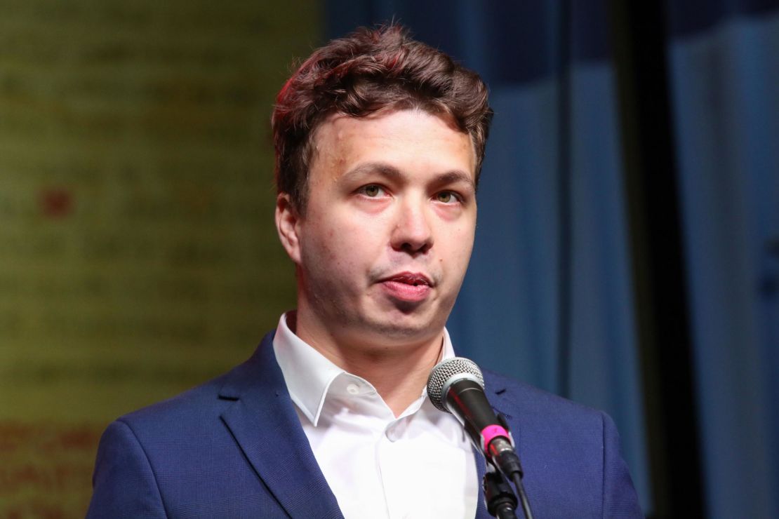 Former chief editor of a Telegram channel Nexta Raman Pratasevich, shown here in August 2020, was detained in Minsk onboard a Ryanair plane that made an emergency landing in the Belarusian capital.


