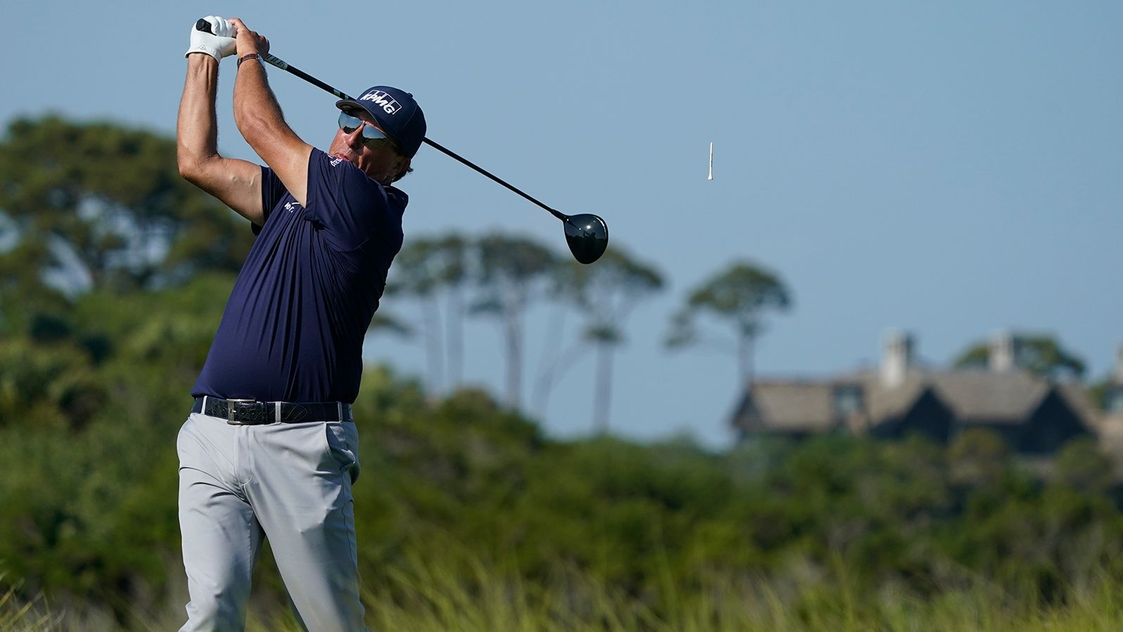 Phil Mickelson hits from the 11th hole during the final round at the PGA Championship golf tournament on Sunday, May 23.