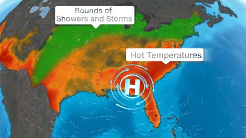 Showers and storms will track along the edge of the heat centered over the Southeast this week