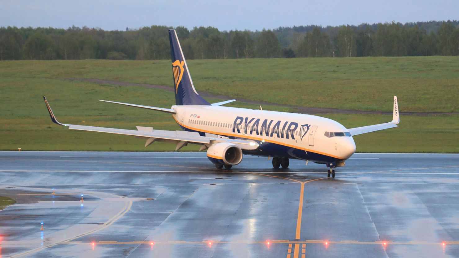 A photo taken on May 23, 2021, shows the Ryanair passenger plane that was intercepted and diverted to Minsk by Belarus authorities.