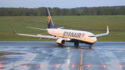 A photo taken on May 23, 2021 shows a Boeing 737-8AS Ryanair passenger plane (flight FR4978, SP-RSM) from Athens, Greece, that was intercepted and diverted to Minsk on the same day by Belarus authorities, landing at Vilnius International Airport, its initial destination. - European Union leaders will discuss toughening their sanctions regime against Belarus on May 24 at their planned summit, after Minsk diverted the Ryanair passenger flight flying from Athens to Vilnius and arrested Belarusian opposition activist Roman Protasevich. 
