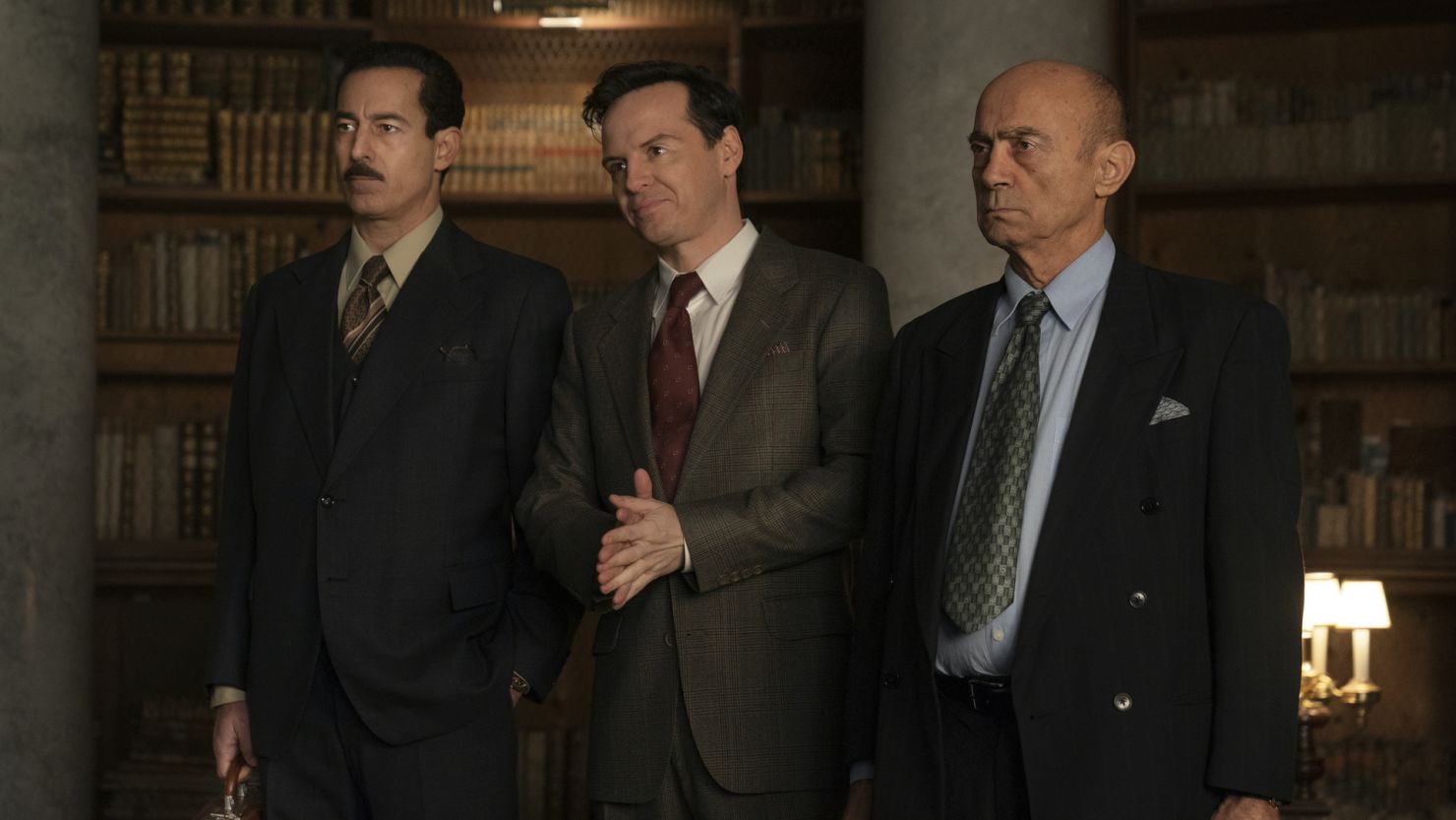 Salim Daw, Andrew Scott and Waleed Zuaiter in HBO's movie adaptation of the play 'Oslo' (Larry D. Horricks/HBO).