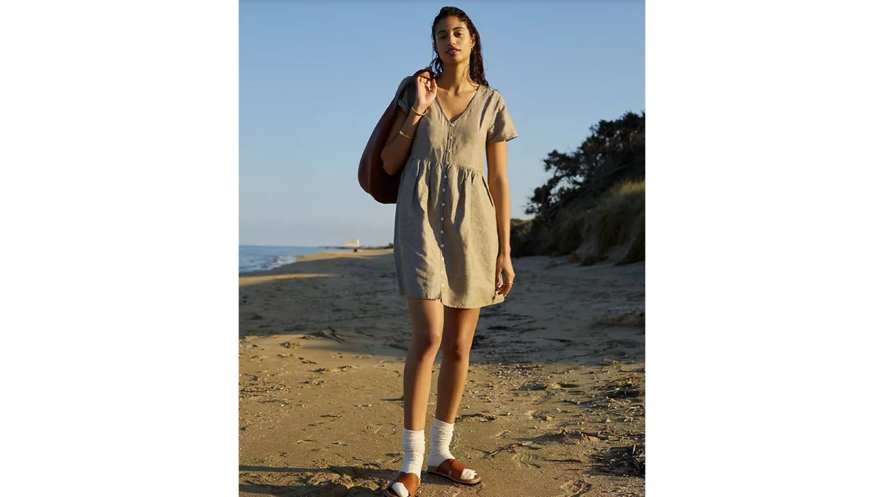 Linen-Blend Alexandra Button-Front Minidress 